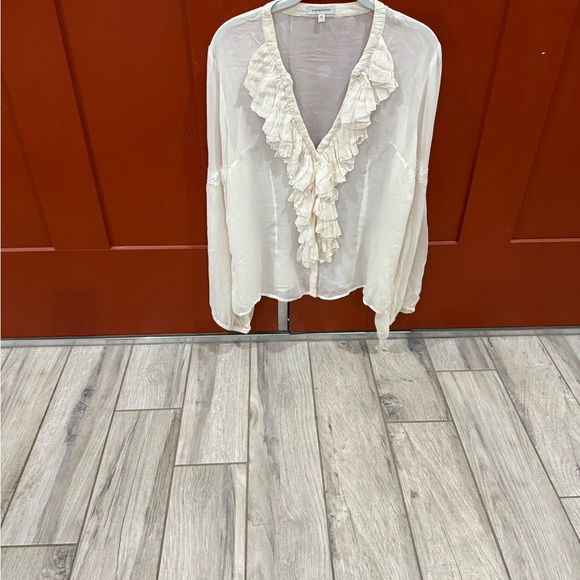 Boston Proper Cream Silk Ruffled Blouse - Picture 10 of 15